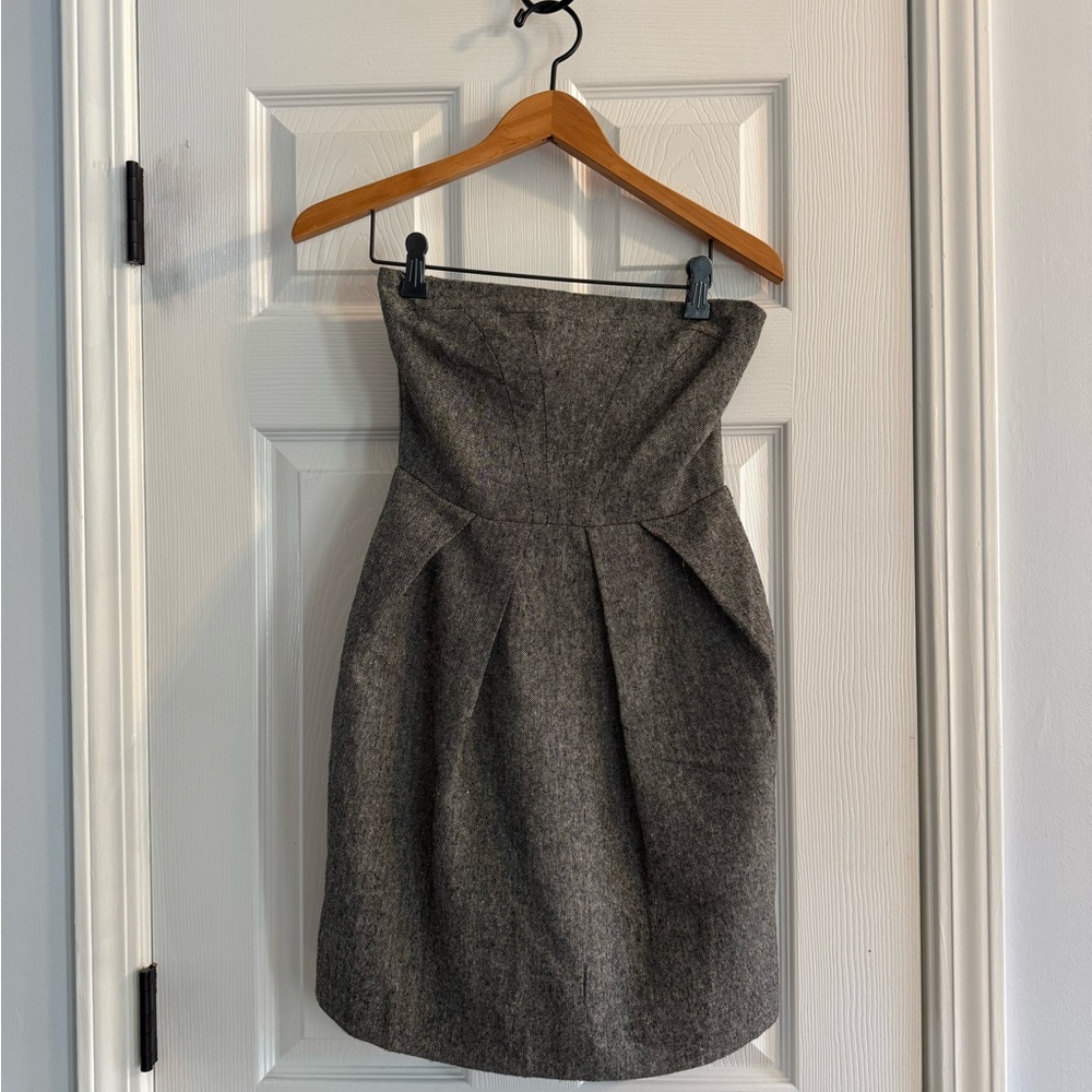 Strapless Gray Wool Blend Sheath Dress
